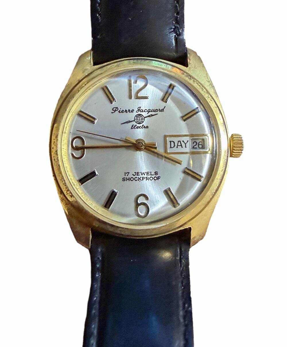 Pierre Jacquard Electra Men's Watch 17 Jewels Mechanical Date Gold Tone